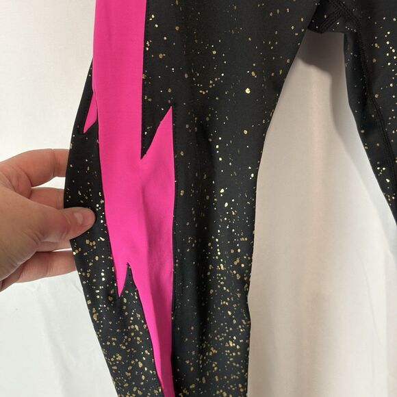Super Fresh Women’s Leggings Black Gold Pink Lightening Bolt Small Workout Gym - Picture 9 of 12
